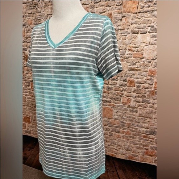 NWT Michelle Mae Turquoise & Gray Stripes Ombré Short Sleeve Tee size XS - Picture 4 of 10